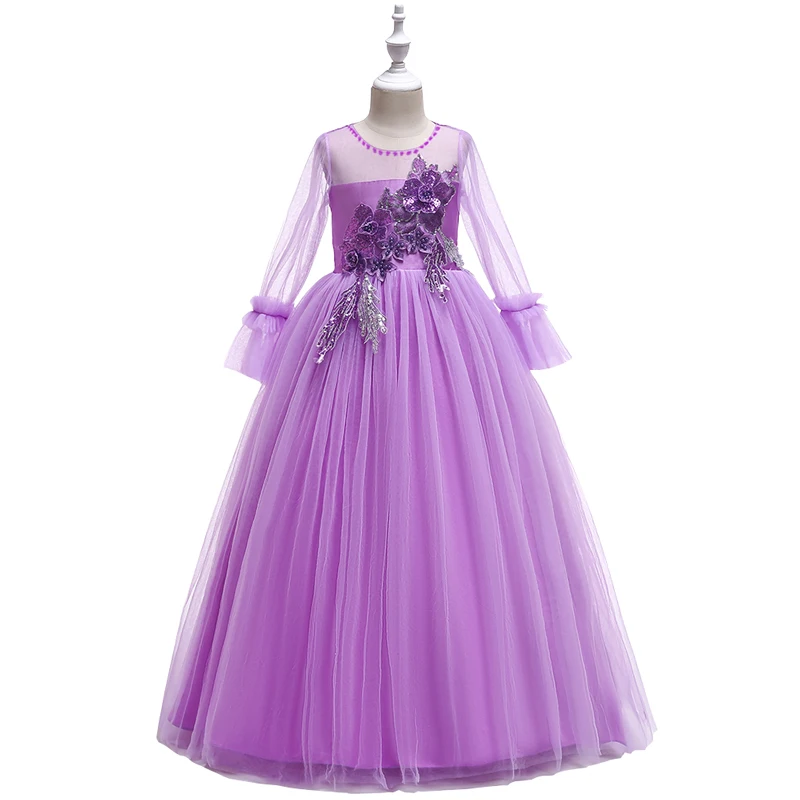 Petit Camelia/Вечерние платья для девочек костюм Рапунцель платья для маленьких девочек платье с длинными рукавами для девочек на свадьбу, день рождения, возраст от 3 до 8 лет - Цвет: Purple