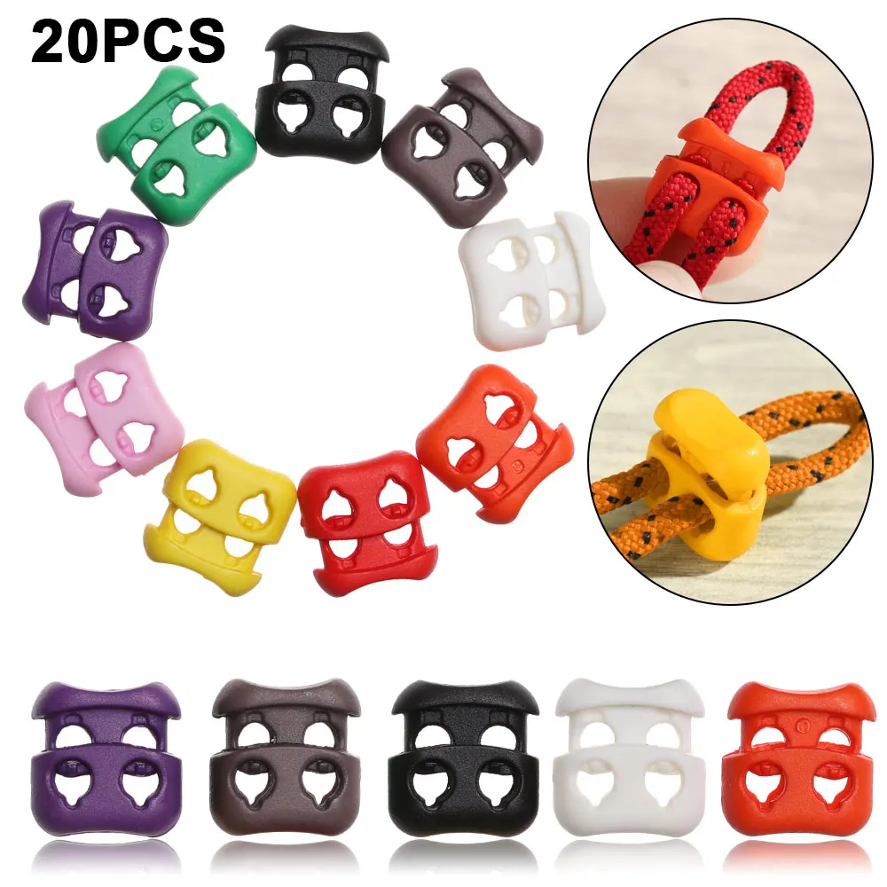 20Pcs Multicolors Stopper Cord Buttons Lock Bean Double Hole Plastic