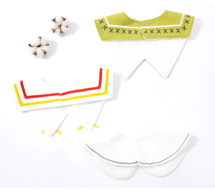 3Pcs Set Infant Baby Bib Cotton Towel Kids Princess Fake Collar Burp Cloths Child Shawl Embroidery Newborn Gift (6)