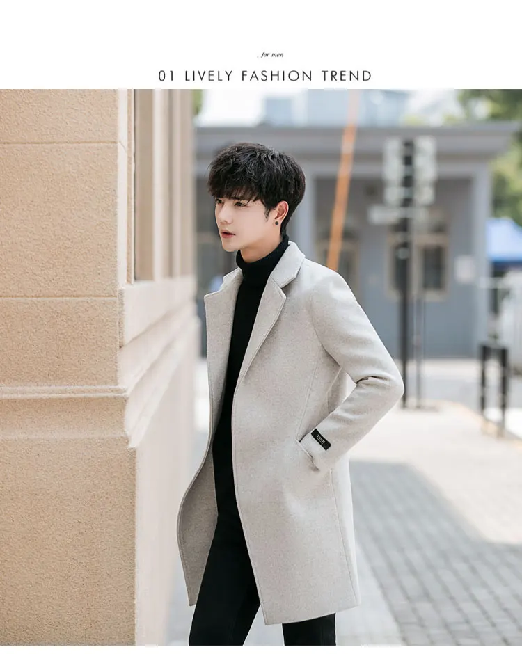 Осень-зима Для Мужчин's длинное ветронепроницаемое пальто, теплая плотная куртка Для Мужчин's лацкан шерстяного пальто тренд Корейская версия Slim