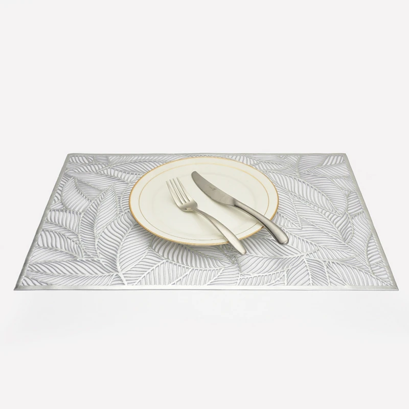 PVC Gold Stamp Placemat Leaf Pattern Rectangle Western Table Mat Household Simple Placemat New