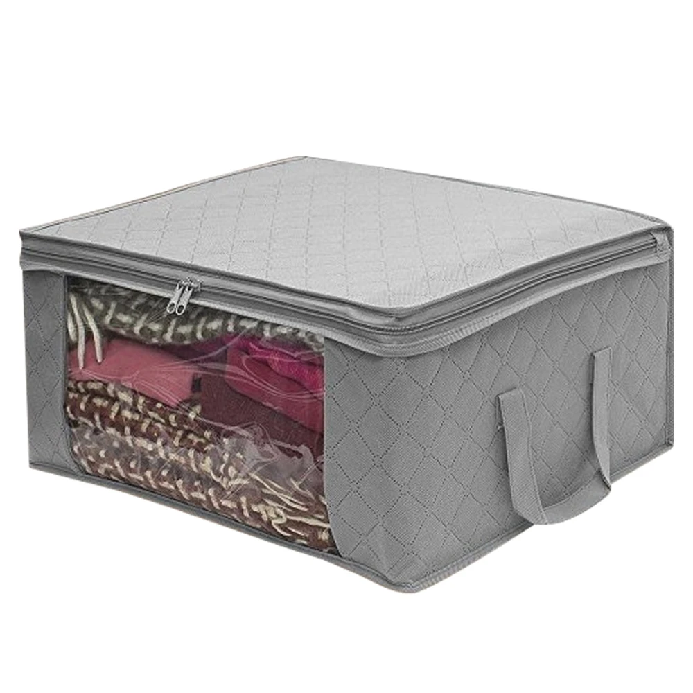 1 шт. одеяло мешок для одежды нетканый материал коробка для хранения с ручками складной влагостойкий герметичный ящик для хранения прозрачный Органайзер - Цвет: A-Gray 49x36x21cm