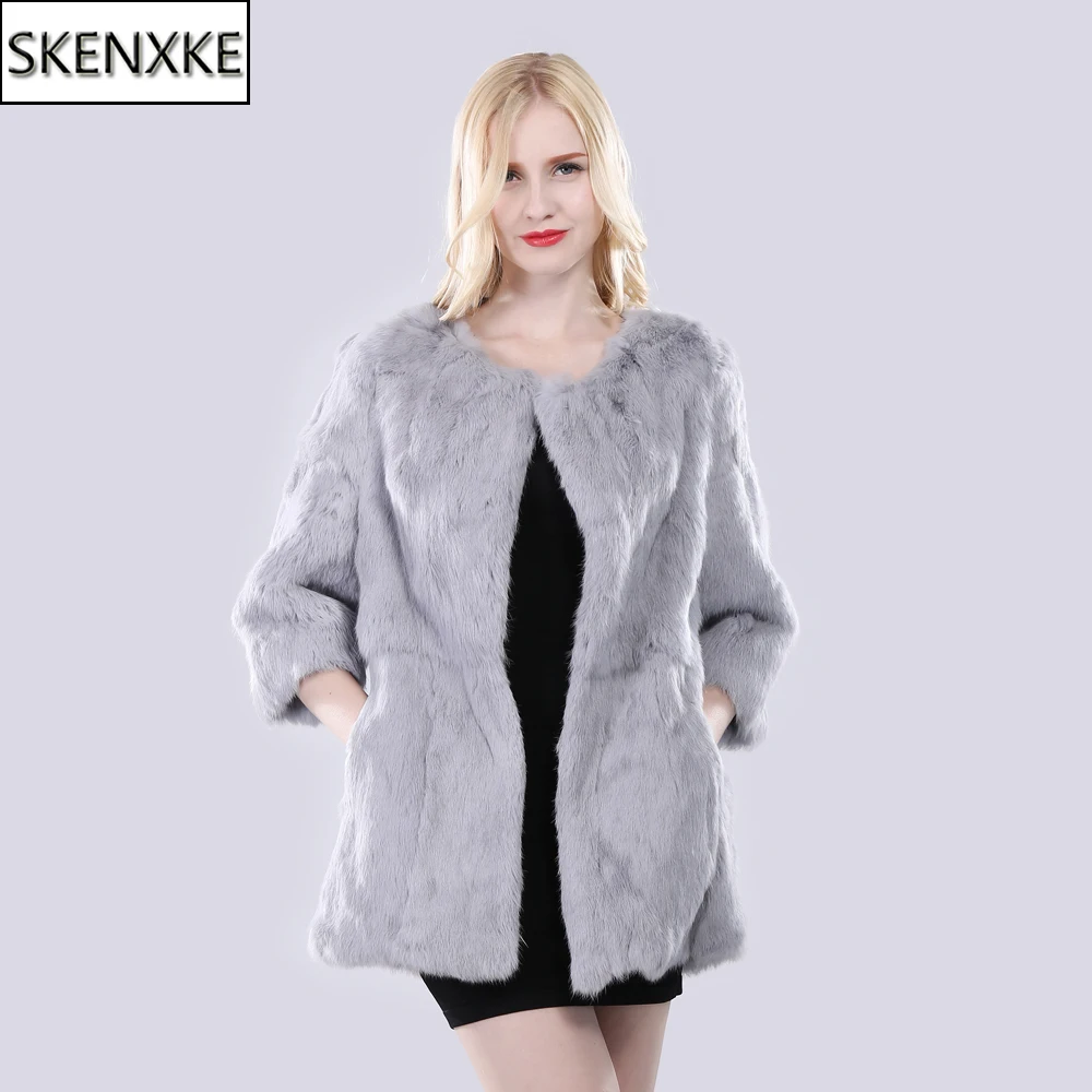 

New Women Natural Long Style Real Rabbit Fur Coat Winter Real Rabbit Fur Jacket Lady Fashion 100% Genuine Rabbit Fur Outerwear