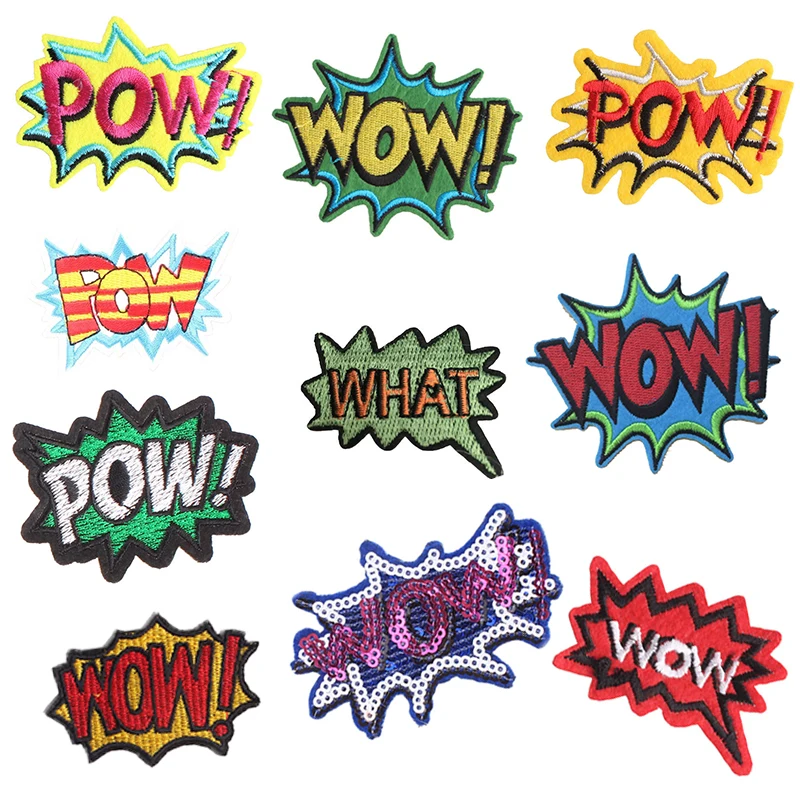 1 PCLetter Patch POW WOW железные нашивки для одежды вышитые наклейки в полоску на одежду