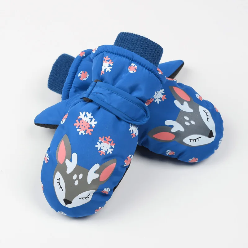 Vertvie Детские Зимние теплые лыжные перчатки для мальчиков/девочек спортивные водонепроницаемые ветрозащитные Нескользящие зимние варежки расширенные наручные перчатки для катания на лыжах - Цвет: Blue