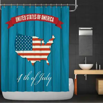 

USA Map Bathroom Decor Set,United States of America Fourth of July Themed Icon on Wooden Background Decorative with Hooks,72''W