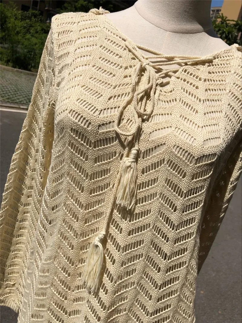 2021 Сексуальная Пляжная накидка вязаный капюшон Бикини платье дамы ванный