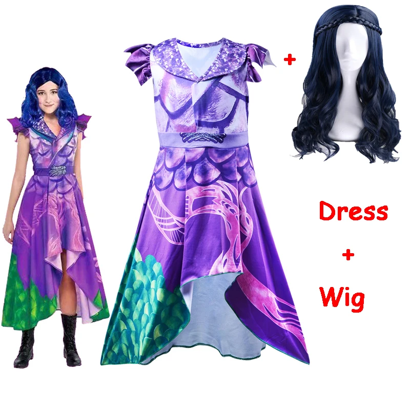 Dress wig Детское платье для хеллоуина с изображением потомков из 3 предметов; Детский костюм; Эви платья с 3D принтом для девочек; карнавальные маскарадные вечерние платья; одежда для выступлений - Цвет: Dress wig