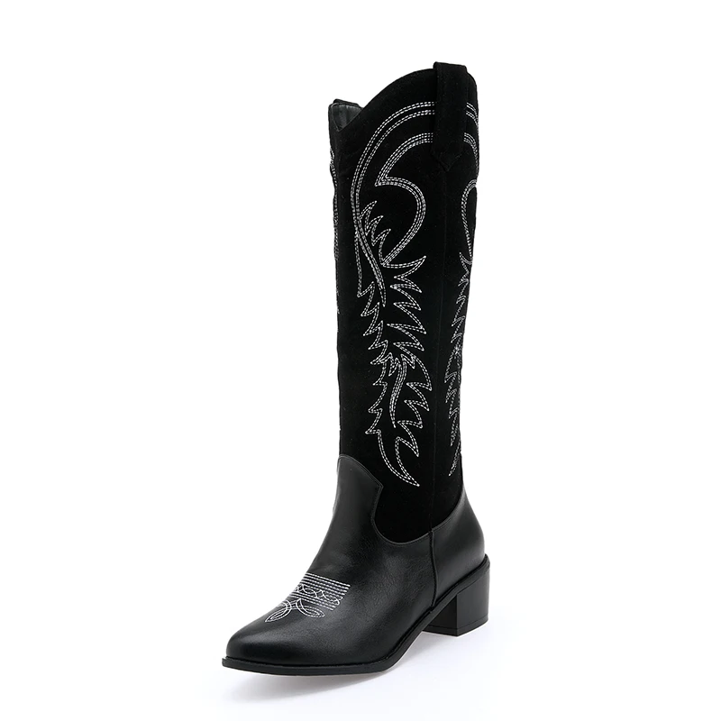 black knee high cowgirl boots