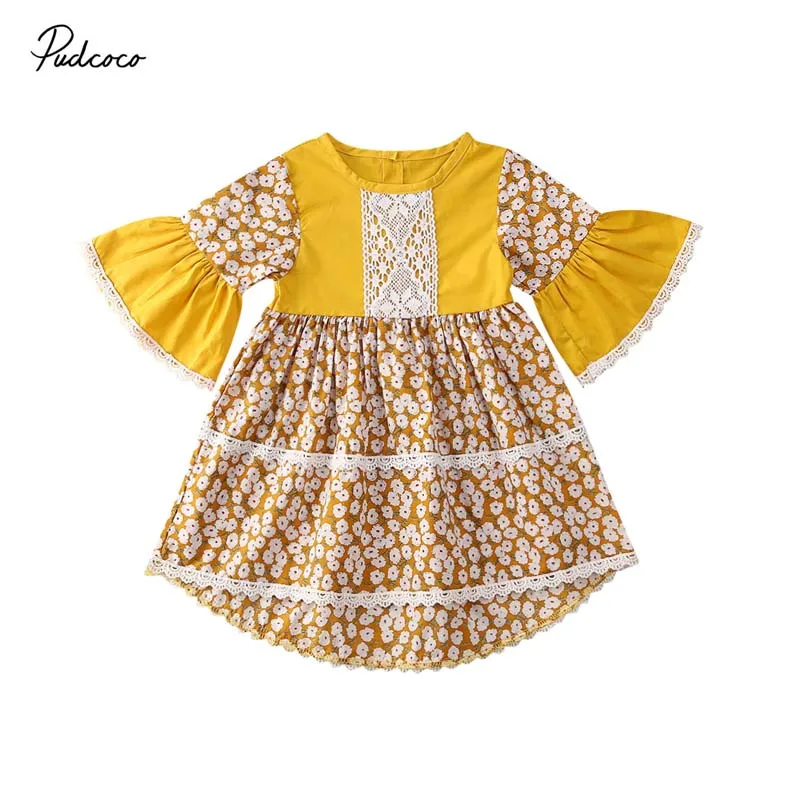 2020 Baby Summer Clothing Flower Kids Girl Princess Party Pageant Dress Wedding Formal Dresses Flare Long Sleeve Gown Set | Детская
