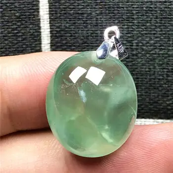 

Top Natural Green Prehnite Pendant Jewelry For Woman Lady Man Gift Crystal 20x18x9mm Oval Beads Stone Silver Gemstone AAAAA
