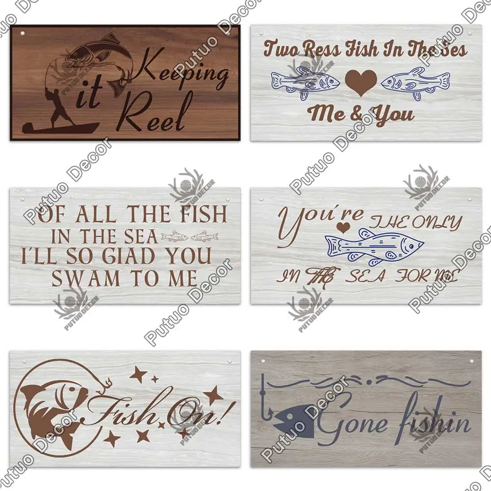Putuo Decor Fishing Signs Decorative Plaques Wooden Plaques Signs