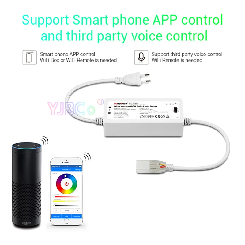 Miboxer Высокое напряжение RGB Led контроллер AC200-240V Wi-Fi приложение Смарт RGB Светодиодные полосы контроллер POW-LH1 400 Вт вождения 50 м светодиодные полосы