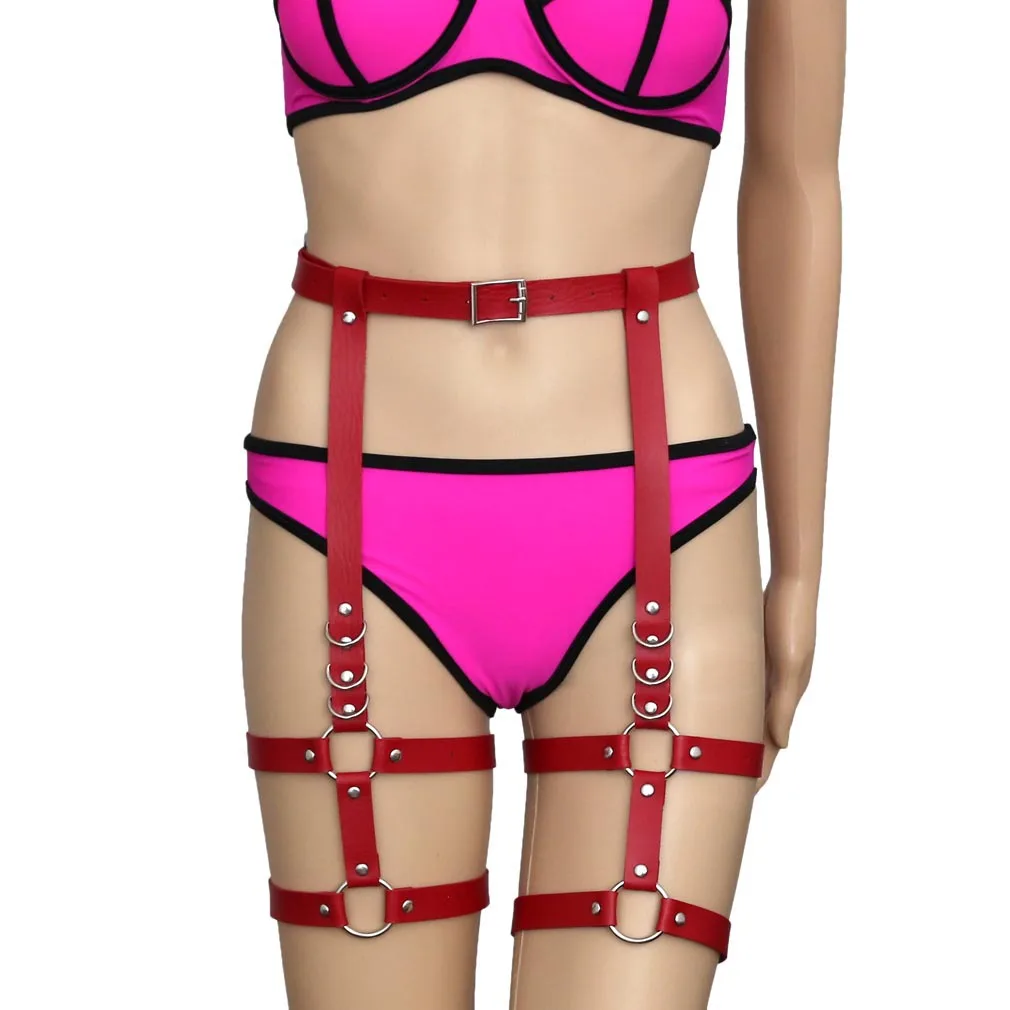 Trend Hot Selling Western Style Rock And Roll PU Leather Belt Leg Ring One-piece Wild Street Snap Nightclub Belly Band Bandage C