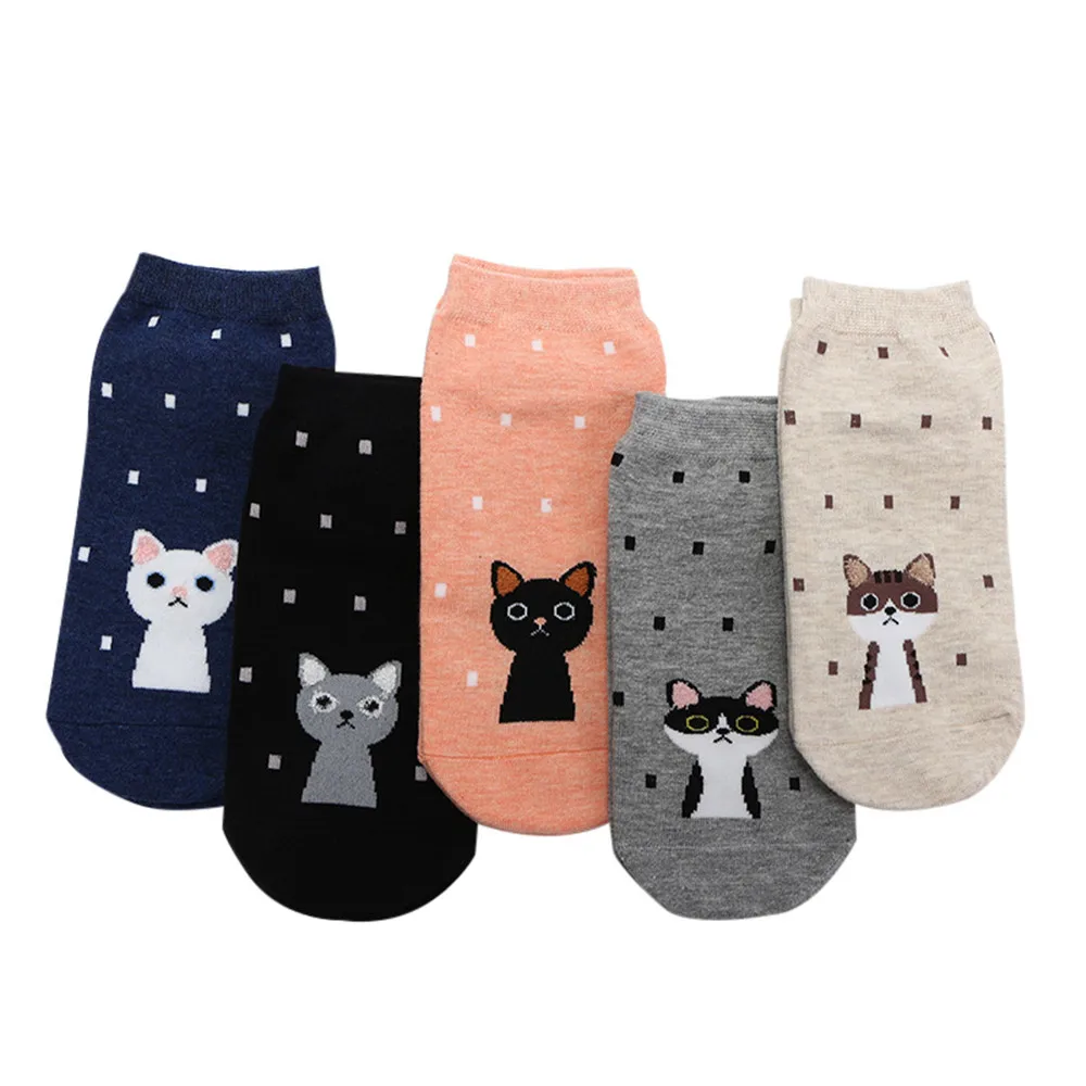 5 пар/компл. мультфильм Для женщин носки хлопковые носки длиной до щиколотки следы для девочек лето-осень 3D, животных, собак, кошек, короткие низкие носки для девушек, Новинка