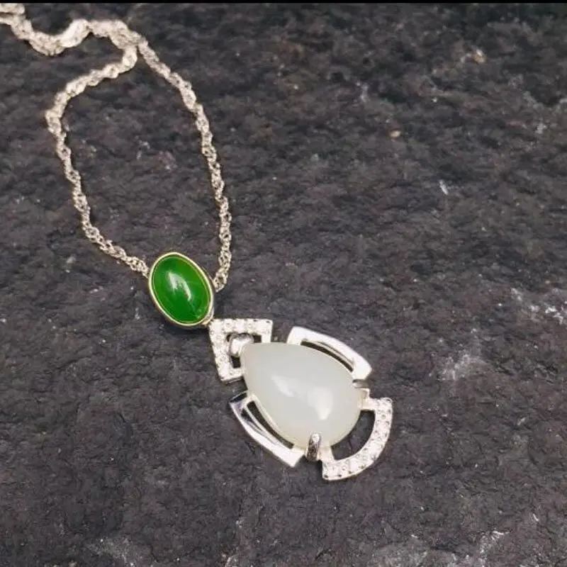 Natural Hetian Jade Water Drop Pendant Jewelry 925 Sterling Silver inaly Green Agate Necklace Pendant Fine Jewelry