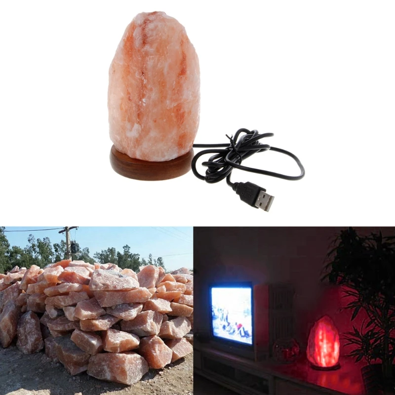 Ручной резной USB деревянная база Гималайская каменная соляная лампа очиститель воздуха ночной Светильник l29k