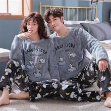 Пижамный комплект, одежда для сна, Зимняя Толстая фланелевая пара, для мужчин и женщин, милый мультяшный коралловый флис, теплый спортивный костюм, женские пижамные комплекты