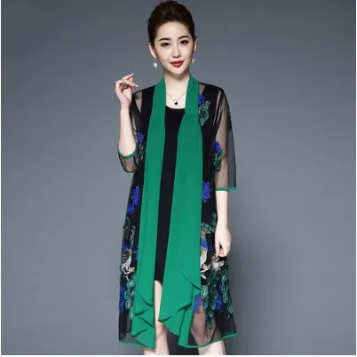 Beach Summer Dresses 2020 Vintage Floral Embroidery Middle Age Women's Two Piece Dress Elegant Retro Office Wear HJ301 |
