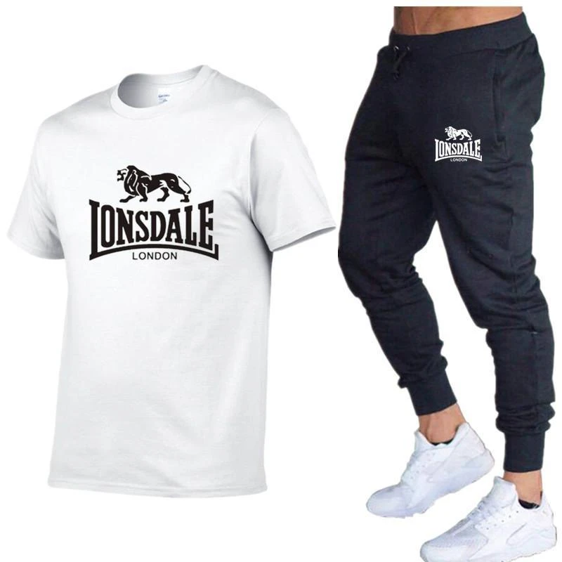 Lonsdale de camiseta y pantalones para hombre, ropa deportiva informal de marca Lonsdale, para Fitness, Jogging, Hip Hop, a la moda, oferta de verano|Conjuntos para hombres| - AliExpress