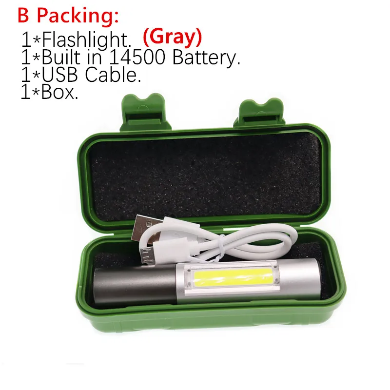 ZOOM фонарь Мини переносная Рабочая лампа XPE+ COB светодиодный фонарик USB зарядка+ 1* Встроенный аккумулятор 14500 - Испускаемый цвет: B Packing
