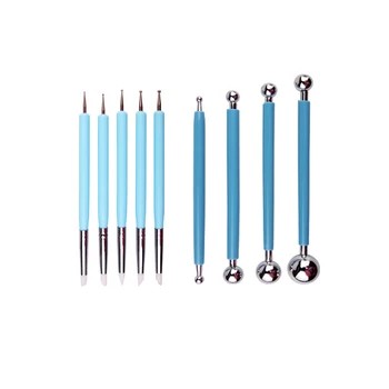 

9pcs/set Stainless Steel Dotting Tips Rubber Brush Ball Stylus Polymer Clay Tools Clay Flower Petal Make pottery tools