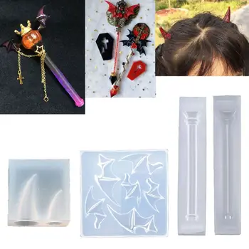 

3Pcs Magic Wand Evil Wings Devil Horns Hair Clips Silicone Resin Mold Witch Wand Theme Epoxy Resin Casting Molds Kit