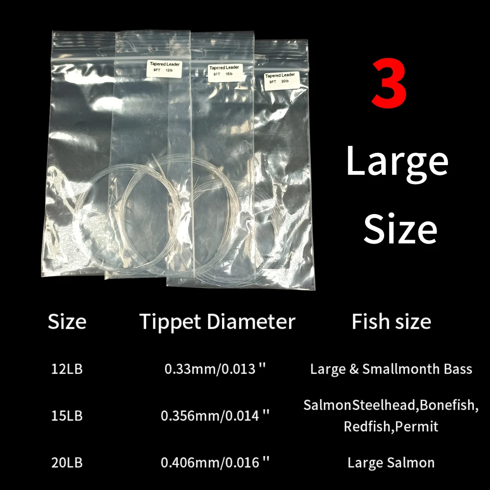 Bimoo 2Bags 9FT 12LB 15LB 20LB Tapered Fly Fishing Leader Tippets Large  Size Nylon Monofilament Fly Fishing Tippet Line