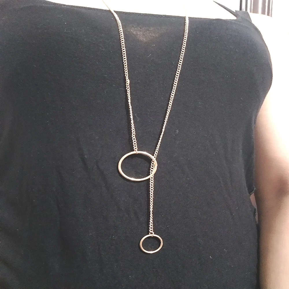 Трендовое ожерелье в стиле панк с двумя кругами и длинной цепочкой, модное Золотое серебряное ожерелье