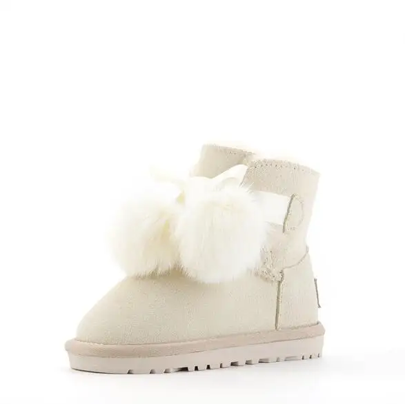 SHUANGGUN New Children Boots For Girls Kids Snow Boots Genuine Sheepskin Leather Natural Fur Warm Winter Shoes#K001