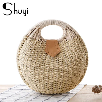 

SHUYI women's bag 2020 summer beach grass-shaped shell female fashion handbag handmade bohemian Bali rattan small ladies bags