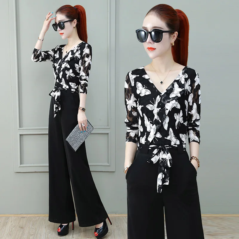 

Early Autumn Loose Pants Young Set 2019 Autumn Clothing WOMEN'S Dress New Style Elegant Tops Trendy Two-Piece Set Western Style