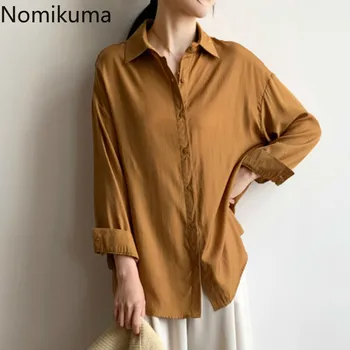 

Nomikuma Solid Color Single Breasted Blouse Women Turn Down Collar Long Sleeve Loose Shirts Female Spring Autumn New Blusa 3a309
