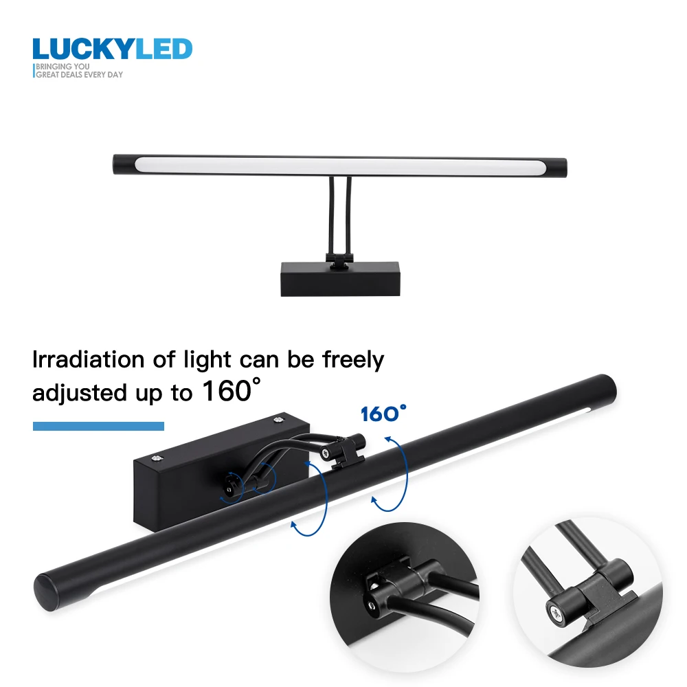 LUCKYLED-Lámpara Led de pared para espejo de baño, candelabro moderno de 8W, 12W, 16W, 20W, montado en la pared, color negro y plateado, AC90-260V