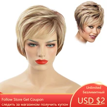 

GNIMEGIL Blonde Wig with Bangs for Woman Synthetic Hair Short Blond Ombre Wig Female Layered Hairstyles Daily Use Natural Wig