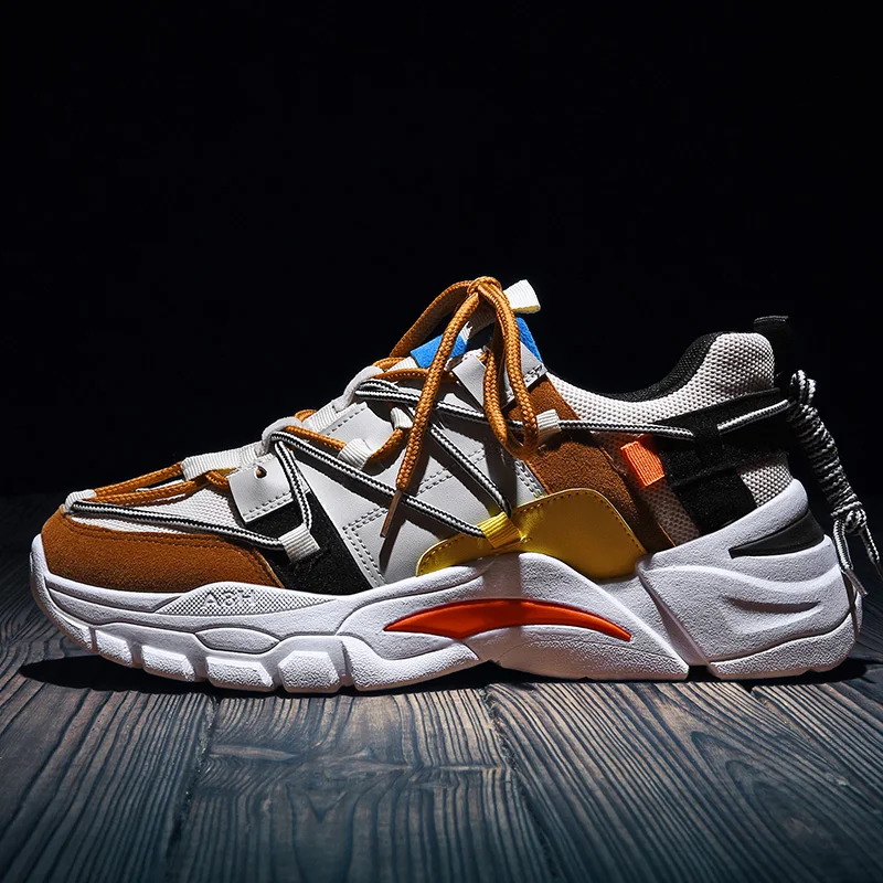 Brown BIGFIRSE кроссовки для мужчин Flyknit Air Mesh удобные мужские модные кроссовки Вулканизированная Обувь zapatillas hombre мужская повседневная обувь - Цвет: Brown