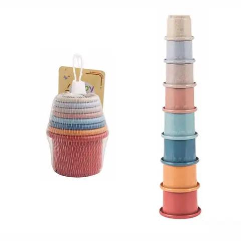 8 PCS Baby Stacking Cup Toys Funny Early Educational Baby Toys Rainbow Stacking Tower Toys Baby Bath Toys Children Gift