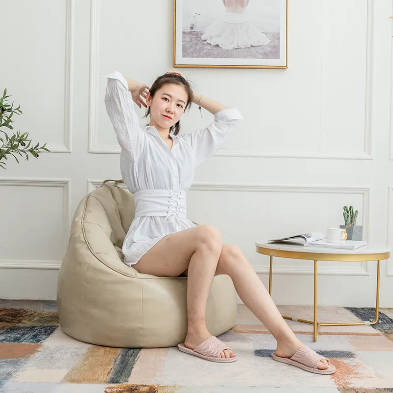 PU Leather Bean Bag Sofa Cover Lazy European Sofa Single Chair Seat Living Room Corner Lazy Balcony Tatami Pouf
