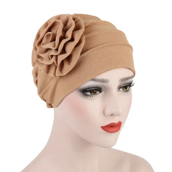 

Turban Scarf Inner Hijab Caps Ladies Islamic Cross Side Flower Stickers Headband Headwrap Muslim Toque Women's Confinement Hat
