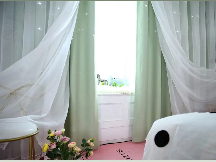 New Style Hollow out Star Curtain High Shade Fabric Curtain Window Screen Double Layer Stars Curtain Finished Product Customizab