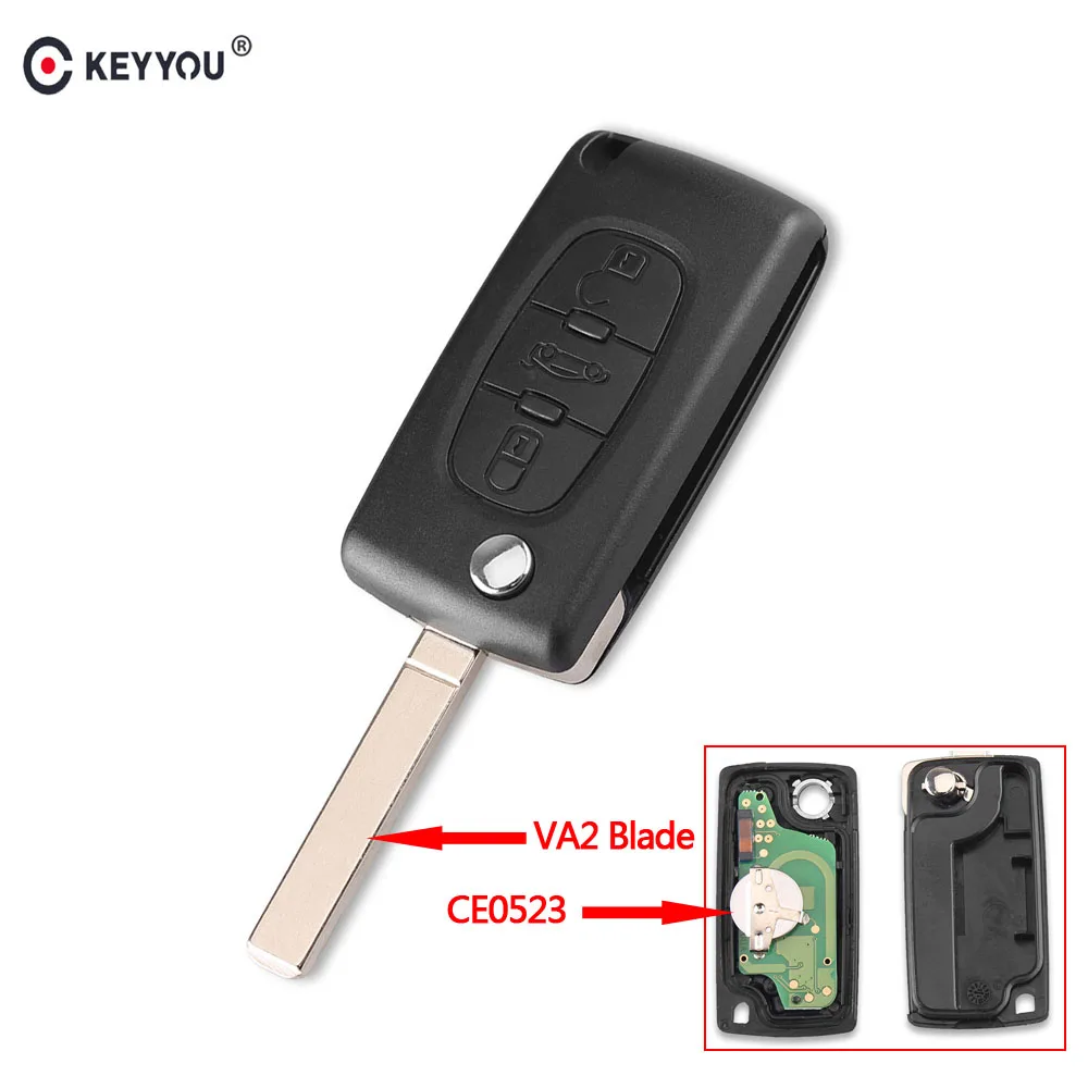KEYYOU VA2 Автомобильный ключ ASK 433 МГц ID46-PCF7941 для peugeot 207 407 306 партнер ect 3 кнопки флип пульт дистанционного Fob CE0523