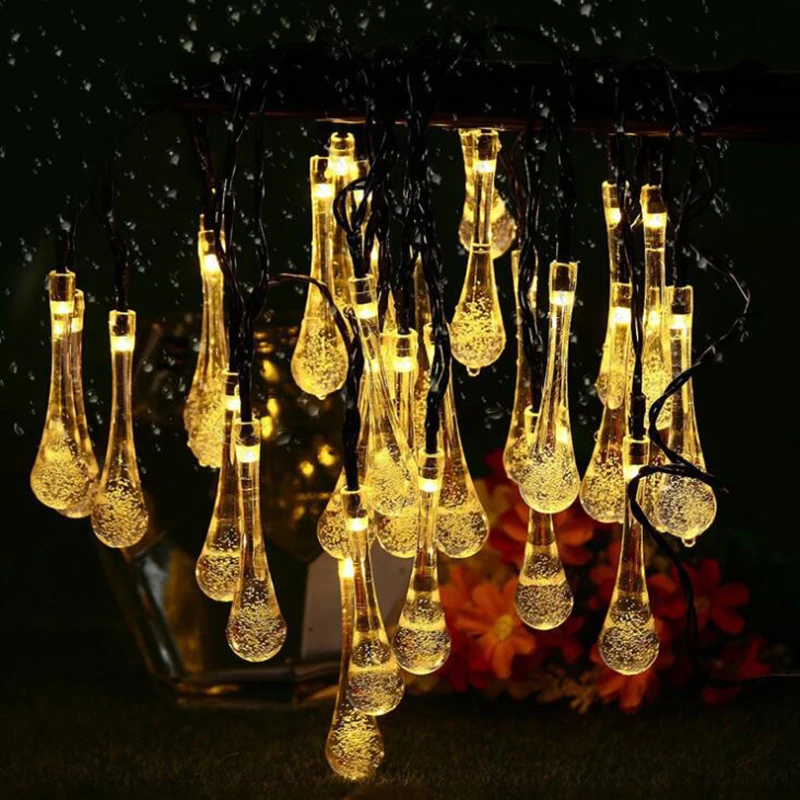 Гирлянда на солнечных батареях, 30LED, капли воды, для дома, Рождественская вечеринка, Декор, фея - Цвет: warm white