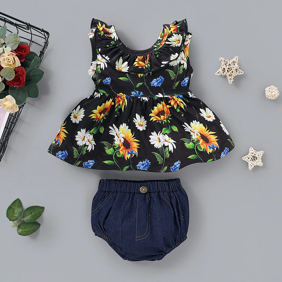 

Baby Girls Clothes Floral Print Top+Shorts 2 pcs Suits Summer Outfits Newborn Baby Children's Clothing