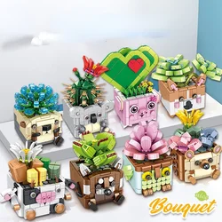 Blocs de construction de bouquets d'animaux, modèle de plante en fleurs, succulentes fleurs en pot à monter soi même, briques assemblées, cadeaux pour filles, jouets pour enfants 