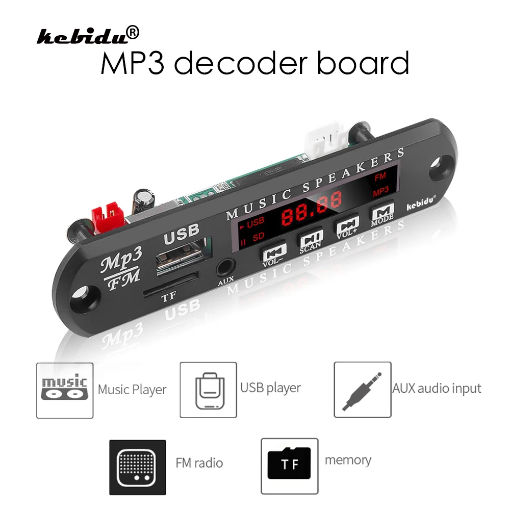 Kebidu с источником питания от постоянного тока 6V 12V автомобильный AUX 3 5 мм MP3 модуль