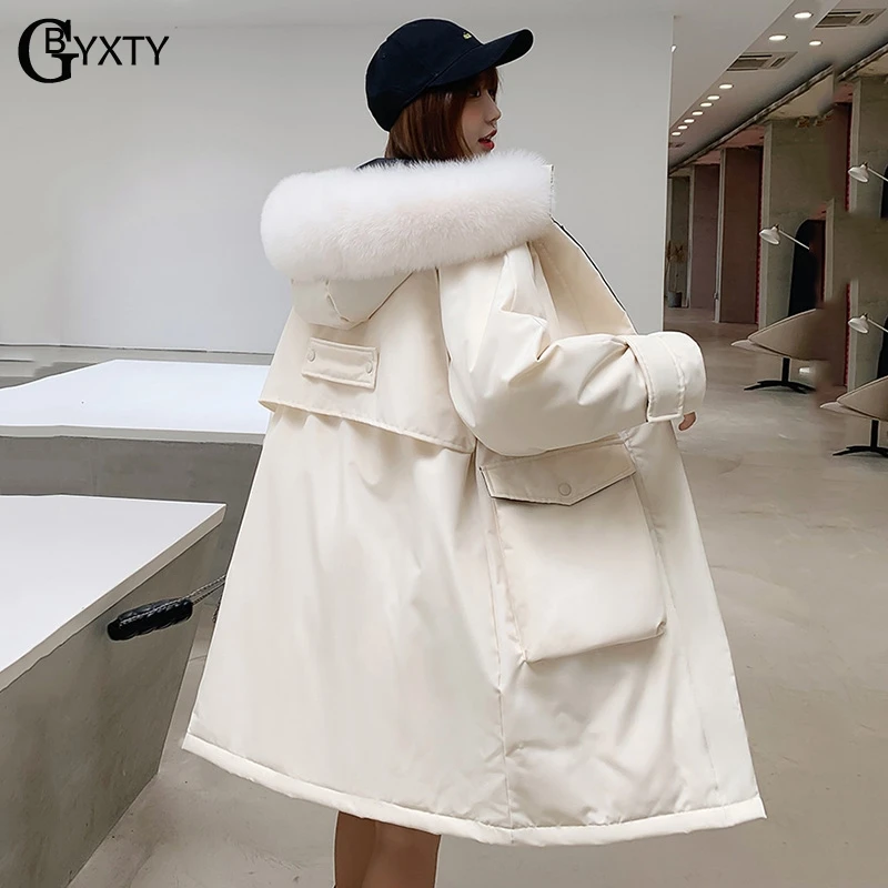 GBYXTY парка с перьями Mujer Зимняя Толстая длинная пуховая куртка для женщин с натуральным лисьим мехом капюшон белый утиный пуховик Куртка-пуховик ZA1720