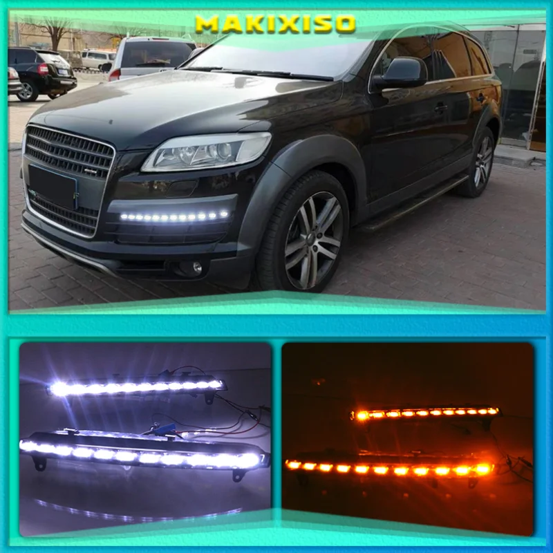 

2Pcs For Audi Q7 2006 2007 2008 2009 LED DRL Daytime Running Lights Daylight Fog light with yellow turn Signal