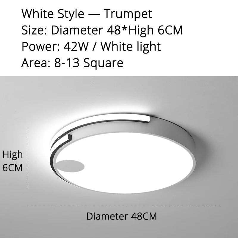 Потолочный светильник, лампа для спальни, теплый Романтический креативный модный круглый современный минималистичный скандинавский светодиодный потолочный светильник - Цвет корпуса: white 48x6cm