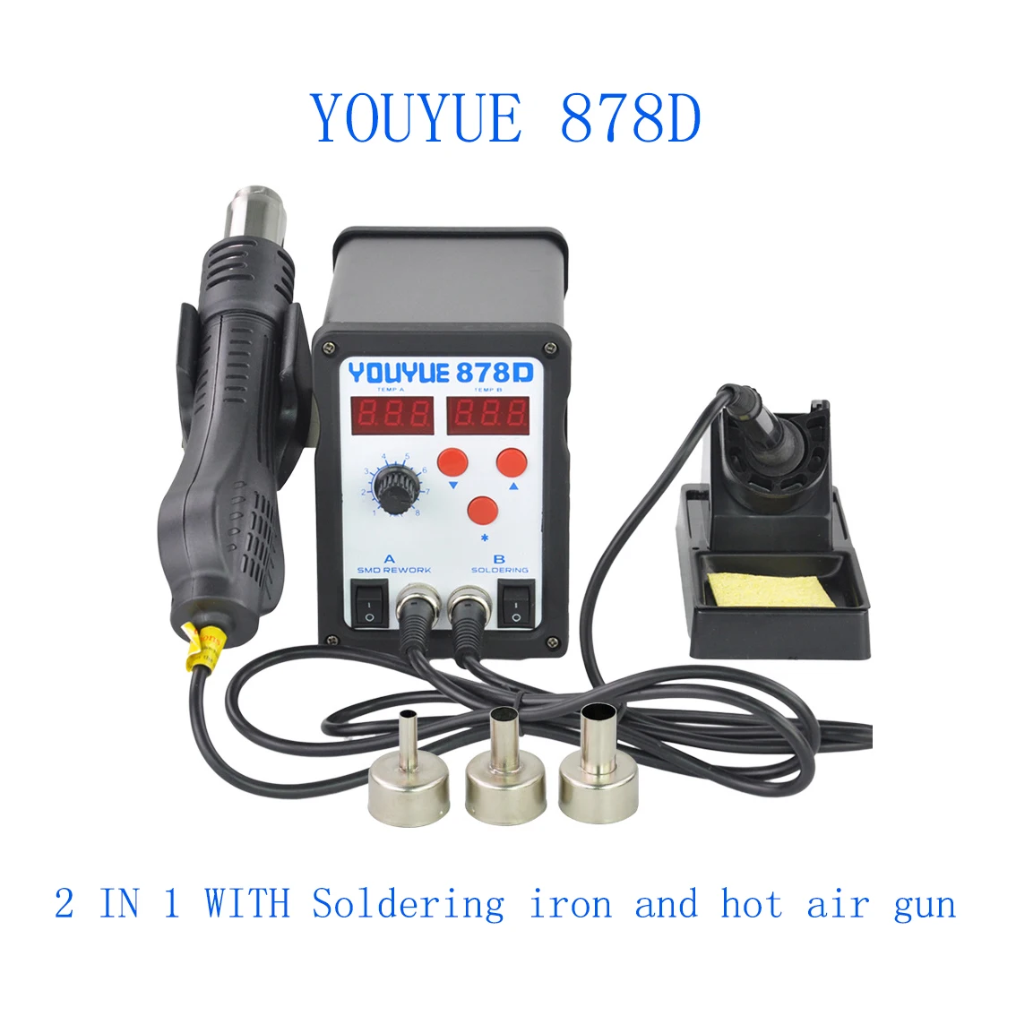 

YOUYUE878D 2 in 1 Soldering Station with Hot Air Gun Temperature Adjustable LED Digital Display Soldering Station