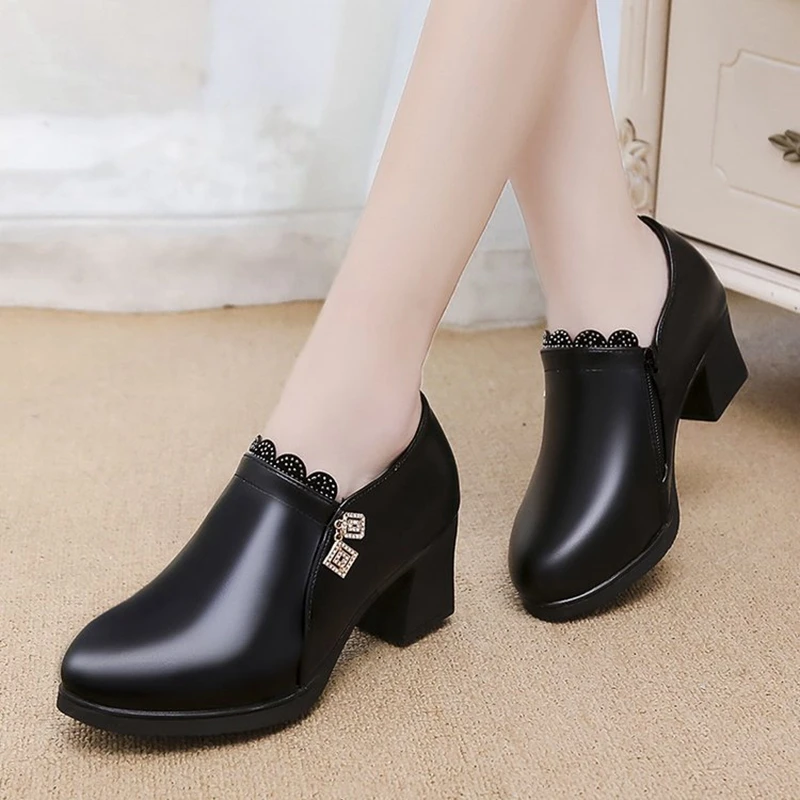 Women Shoes 2020 Spring Autumn Women Leather High Heel Pumps Shoes Lady Med Heels Office Shoes Female Dress Shoes